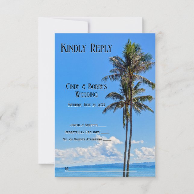 Carte De Remerciements Île tropicale, Palmiers, Mer Bleue, RSVP (Devant)