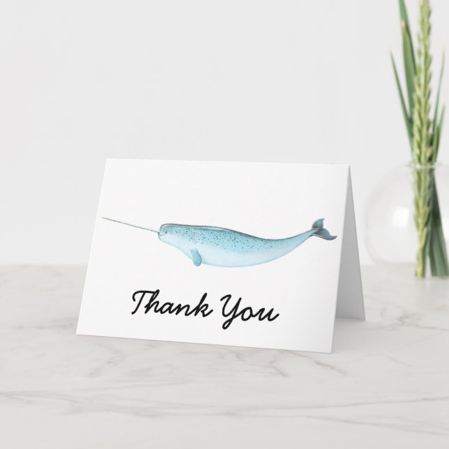 Carte De Remerciements Illustration bleue de Narwhal (Devant)