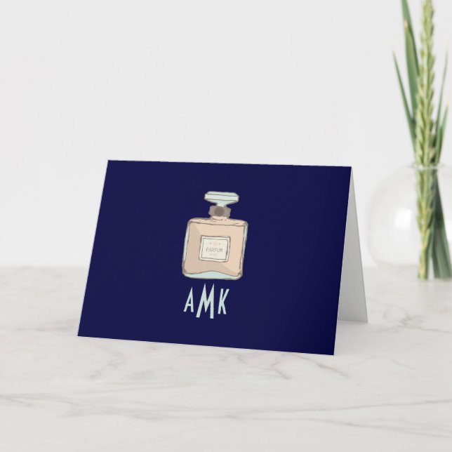 Carte De Remerciements Illustration De Bouteille De Parfum Avec Initiales (Devant)
