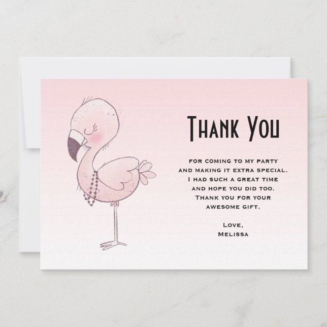 Carte De Remerciements Illustration de Flamant rose rose mou (Devant)