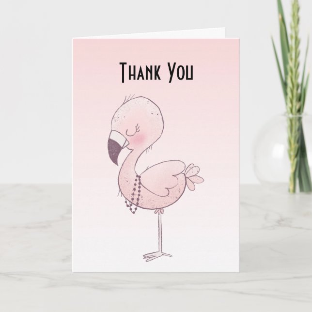 Carte De Remerciements Illustration de Flamant rose rose mou (Devant)