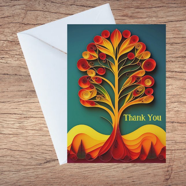 Carte De Remerciements Illustration de l'automne de l'arbre orange de rec (Créateur téléchargé)