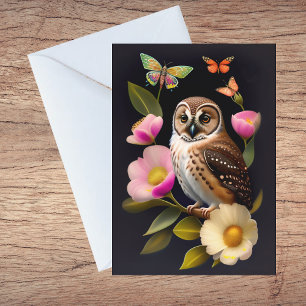 Carte De Remerciements Illustration des papillons floraux roses de hibou