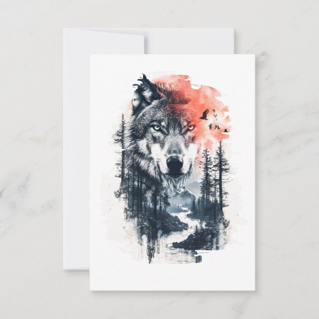 Carte De Remerciements Illustration Duo Tone Wolf (Devant)
