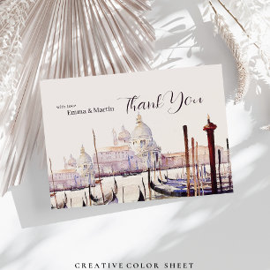 Carte De Remerciements Illustration élégante de Venise à l'aquarelle Ital