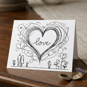 Carte De Remerciements Illustration minimaliste de cœur d'amour dessiné à