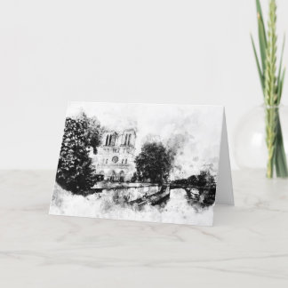 Carte De Remerciements Illustration monochrome de la cathédrale Notre-Dam