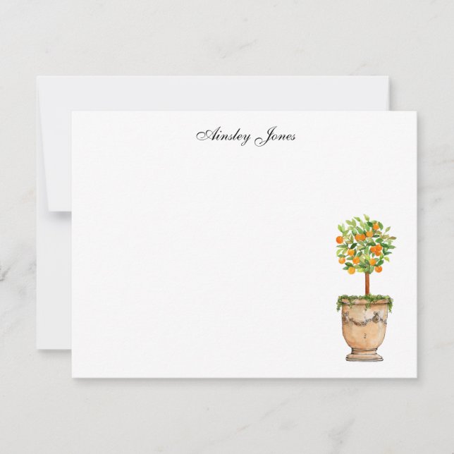 Carte De Remerciements Illustration Notes de topiaire de citrus d'Orange (Devant)