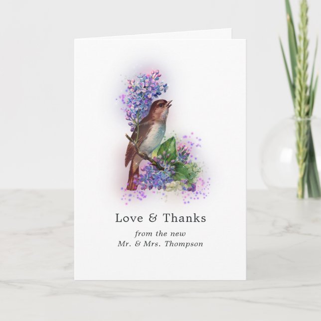 Carte De Remerciements Imaginaire pétillant Mariage d'oiseaux floraux (Devant)