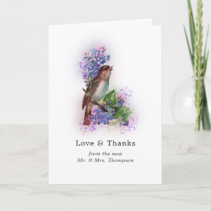 Carte De Remerciements Imaginaire pétillant Mariage d'oiseaux floraux