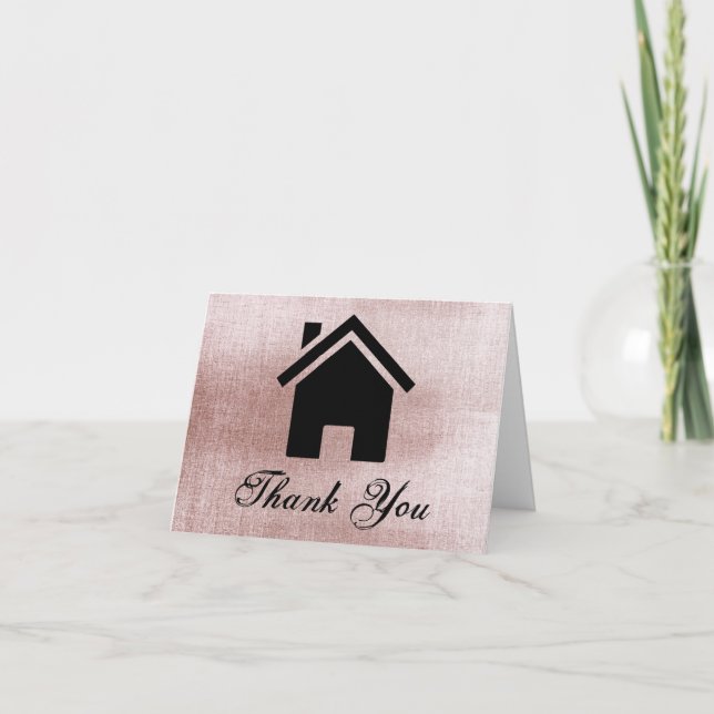 Carte de remerciements immobilier rose Gold (Devant)