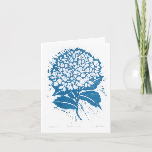 Carte De Remerciements Impression de bloc de bois japonais Hydrangea (Devant)