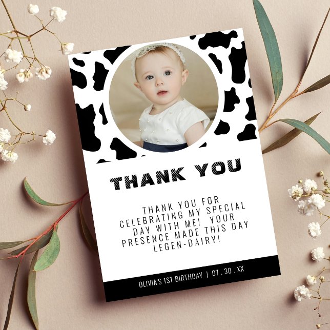 Carte De Remerciements Imprimer la vache photo Anniversaire (Cow Print Photo Birthday Thank You Card)