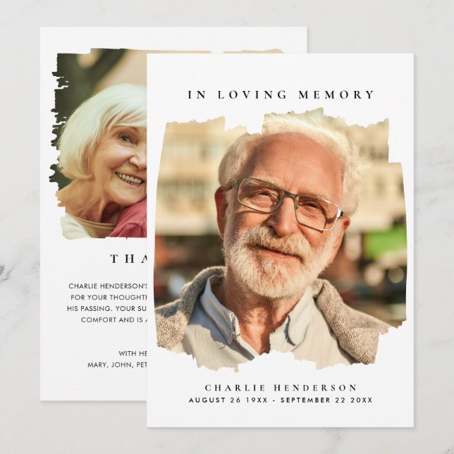 Carte De Remerciements In Love Memory 2-Photo Funérailles Modernes (Devant / Derrière)
