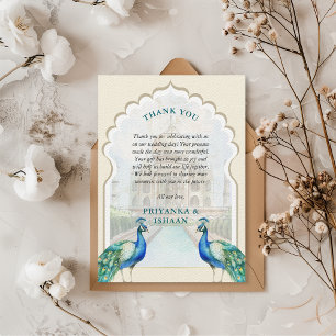 Carte De Remerciements Indian Peacock Gold Taj Mahal Mariage esthétique