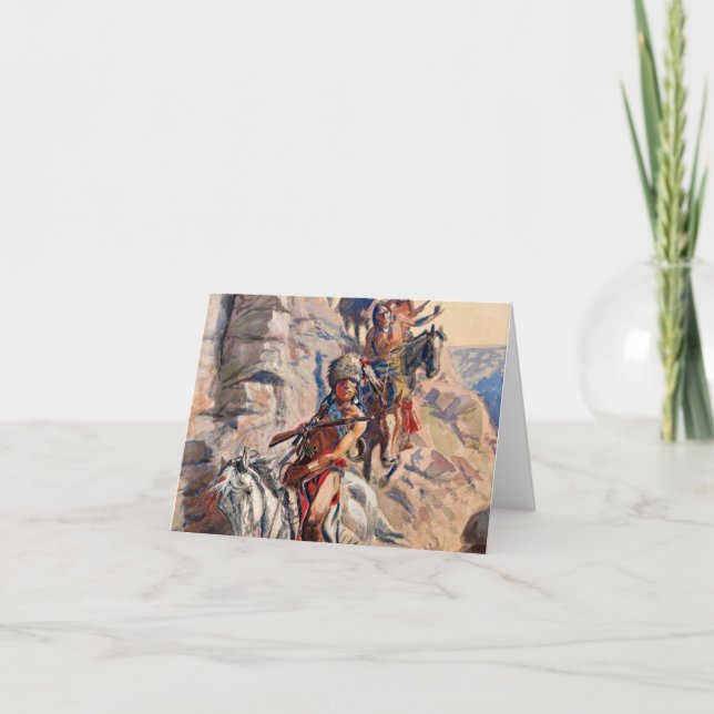 Carte De Remerciements Indian Scouting Party, 1900 by Charles Marion Russ (Devant)