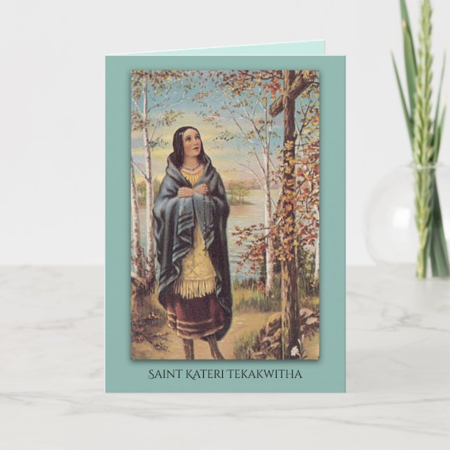 Carte De Remerciements Indien de St. Kateri Tekakwitha avec Croix du Rosa (Devant)