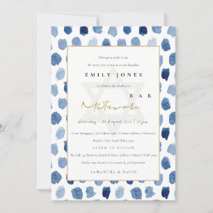 CARTE DE REMERCIEMENTS INDIGO BLEU EAU COULEUR POINTS BAT BAR MITZVAH INV