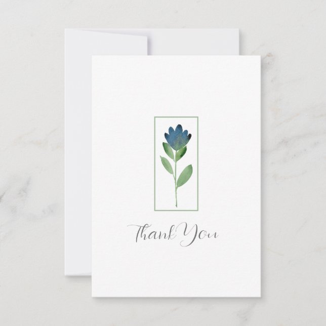 Carte De Remerciements Indigo Blue, Aquarelle verte Fleur Abstraite (Devant)