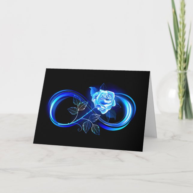 Carte De Remerciements Infini lumineux avec rose bleue (Devant)
