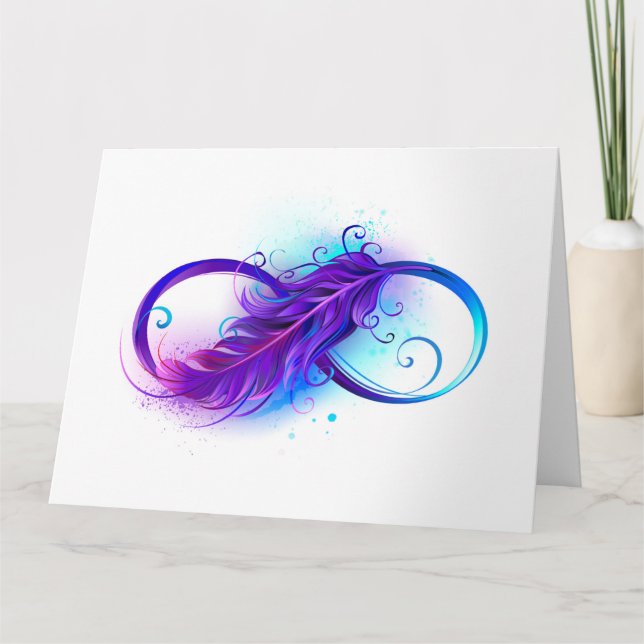 Carte De Remerciements Infinity with Purple Feather (Devant)