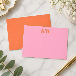 Carte De Remerciements Initiales personnalisées Monogramme Rose Orange Mo