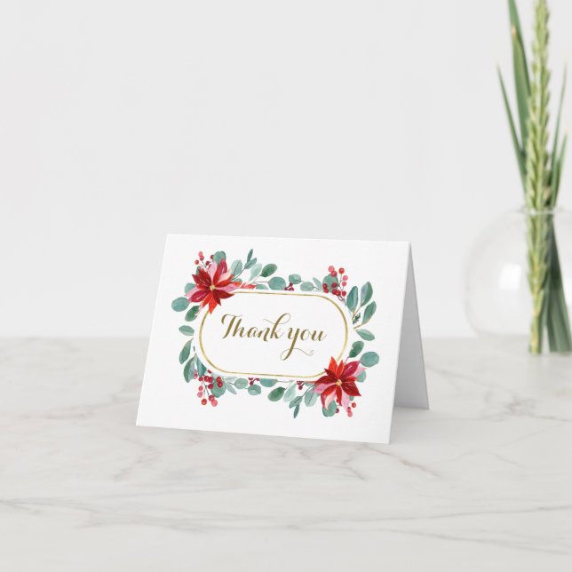 Carte De Remerciements Inspiration de Noël Poinsettia Eucalyptus (Devant)