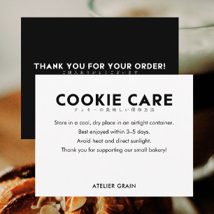 Carte De Remerciements Instructions de soin de cookie minimaliste noir et