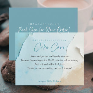 Carte De Remerciements Instructions de soin de gâteau d'océan bleu abstra