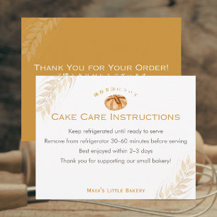 Carte De Remerciements Instructions de soin pour gâteau de boulangerie au