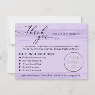 Carte De Remerciements Instructions de soins pour petites entreprises de
