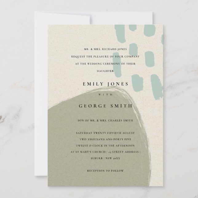 CARTE DE REMERCIEMENTS INVITE ABSTRAITE GRAY BLEU KRAFT SCANDI MARIAGE (Devant)