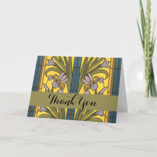 Carte De Remerciements Iris Fleur Art Nouveau Vitrail Bleu Or