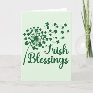 Carte De Remerciements Irish Blessings Dandelion, Blowing Shamrock Card