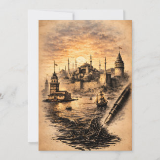 Carte De Remerciements Istanbul romantique - Art à l'encre avec une skyli