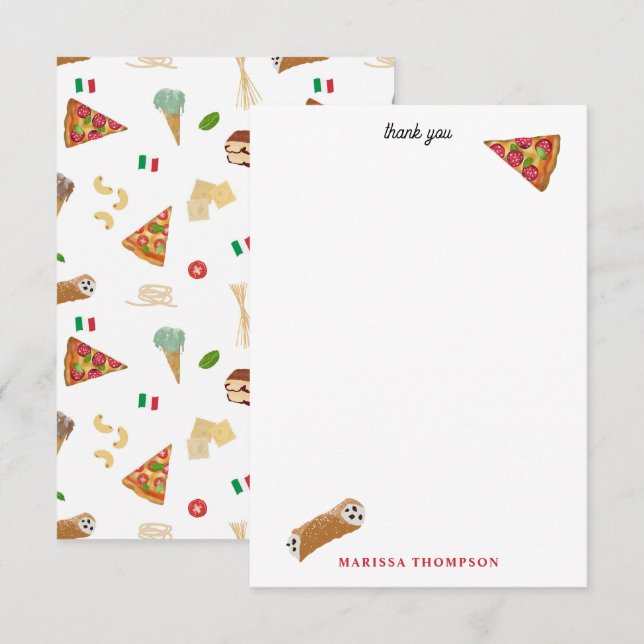 Carte De Remerciements Italian Food Pizza Pasta Tiramisu Pattern (Devant / Derrière)