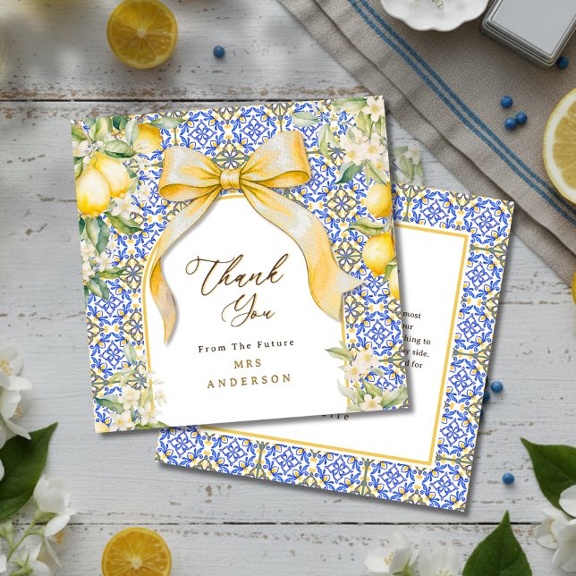 Carte De Remerciements Italian Lemon Mediterranean Tile Elegant Coquette (Italian Lemon Mediterranean Tile Elegant Coquette Thank You Card)