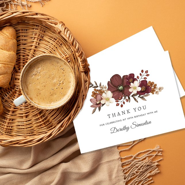 Carte De Remerciements Ivoire de Bourgogne Mauve Automne 40e Anniversaire (Need matching fall  party supplies? Message me!)