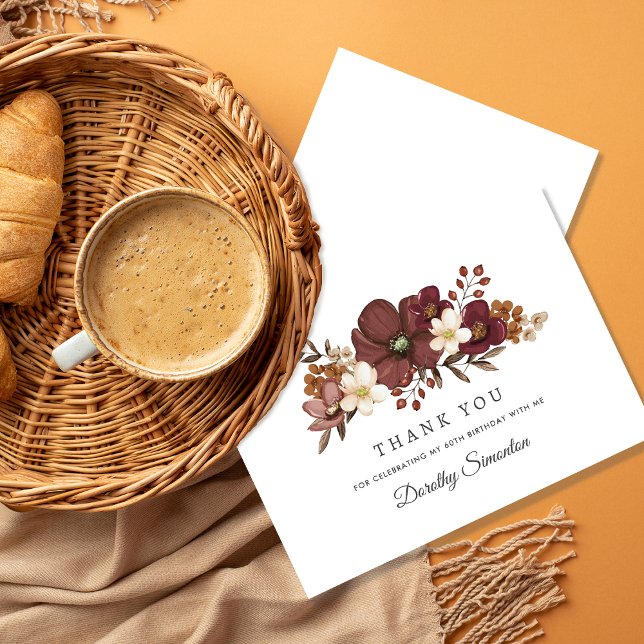Carte De Remerciements Ivoire de Bourgogne Mauve Automne 60e Anniversaire (Need more matching fall party supplies? Message me!)