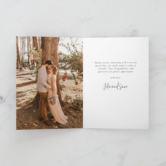 Carte De Remerciements Ivory Elegant Script Mariage Photo+Message (Intérieur)