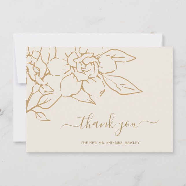 Carte De Remerciements Ivory Line Art Floral Mariage élégant (Devant)