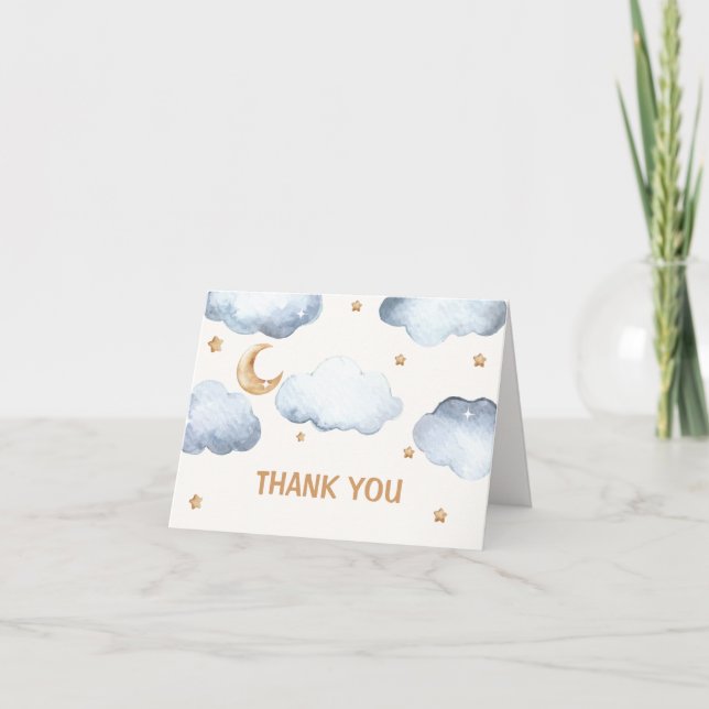Carte De Remerciements Ivory Moon Stars Twinkle Boy Baby shower (Devant)