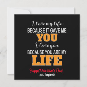 Carte De Remerciements J'Aime Ma Vie Parce Qu'Elle M'A Donné Valentine