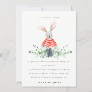 Carte De Remerciements Jardin de Bunny rose mignon Baby shower de feuilla