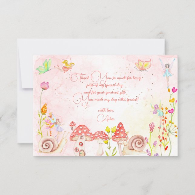 Carte De Remerciements Jardin de fées aquarelle enfants anniversaire  (Devant)