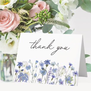 Carte De Remerciements Jardin de fleurs sauvages à l'aquarelle bleue 