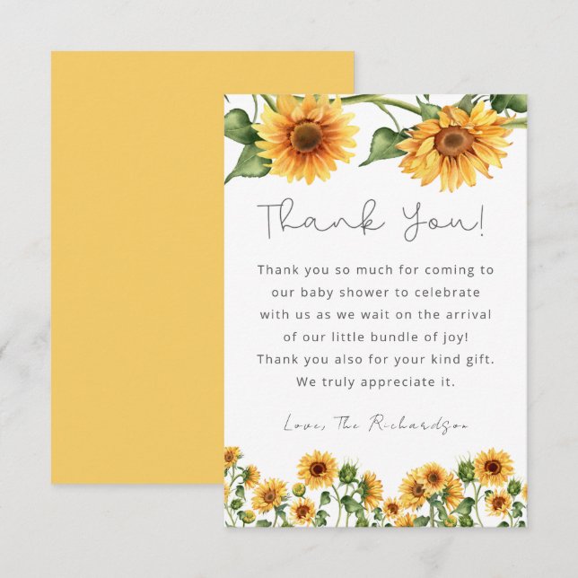 Carte De Remerciements Jardin de tournesols à l'aquarelle Floral neutre p (Devant / Derrière)