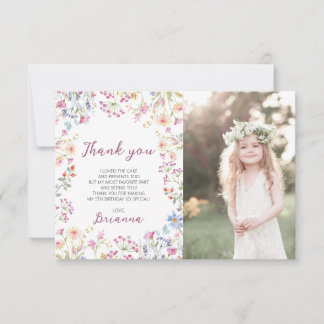 Carte De Remerciements Jardin fleur sauvage thème Fille aquarelle anniver