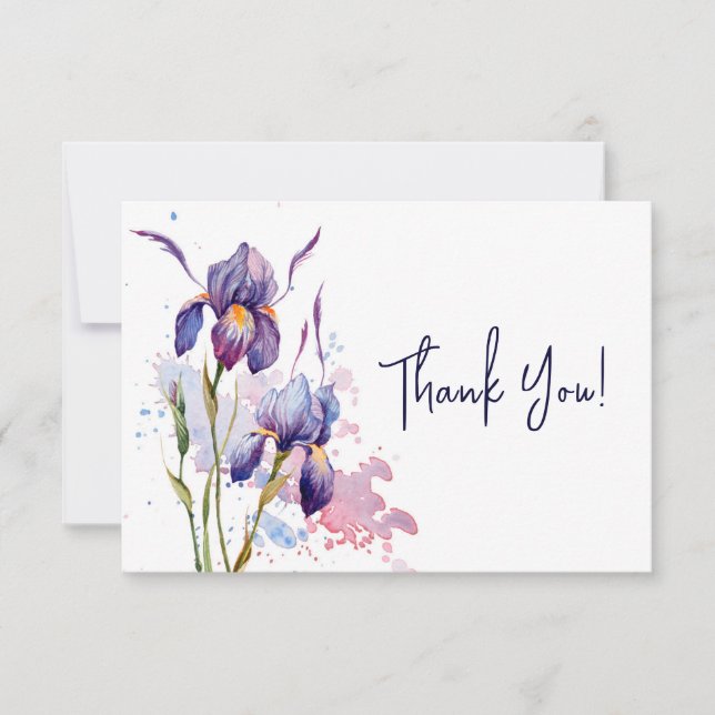 Carte De Remerciements Jardin floral aquarelle Iris Bleu Violet  (Devant)