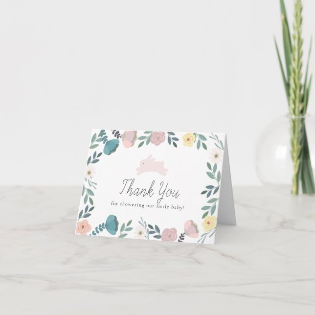 Carte De Remerciements Jardin Floral Bunny Baby shower blanc (Devant)